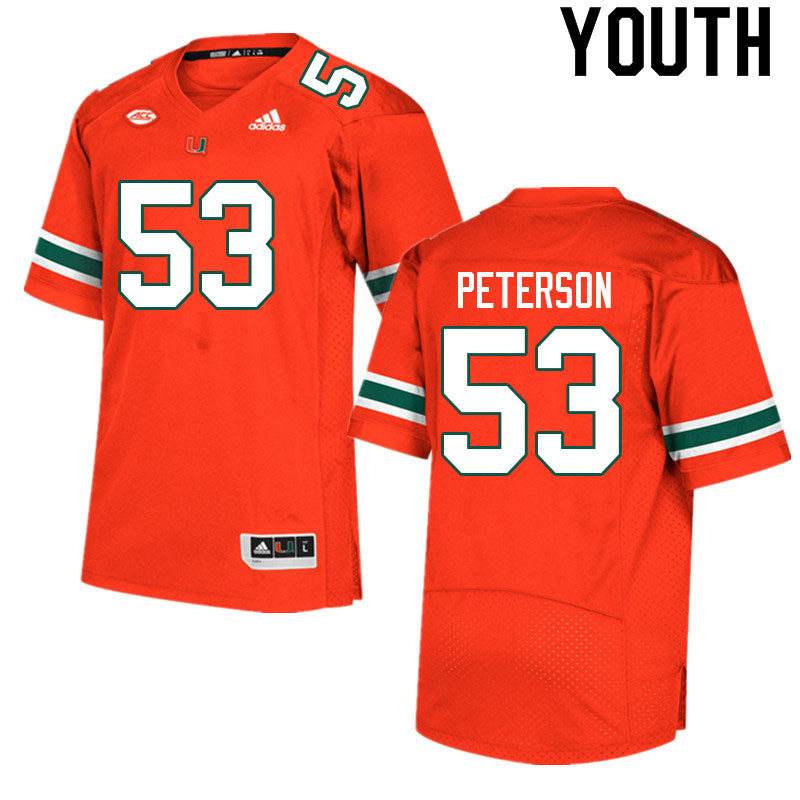 Youth #53 Lucas Peterson Miami Hurricanes College Football Jerseys Sale-Orange - Click Image to Close